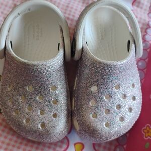 CROCS Kids Glitter Sandals - Silver and White